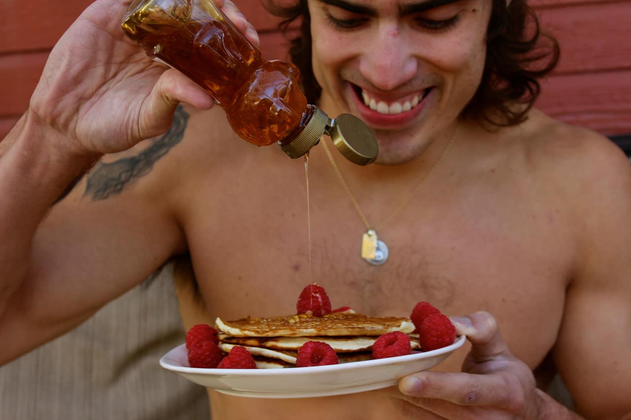 Sebastian eating pancakes