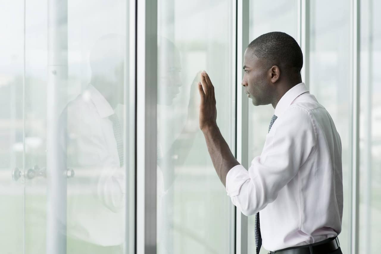Businessman in his office, looking depressed