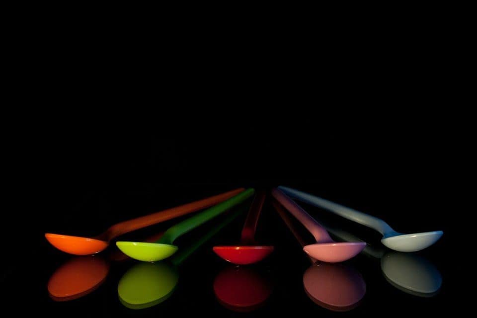 picture of colorful blue plastic spoons