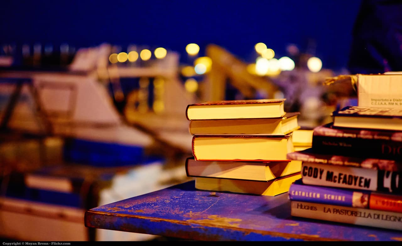 books lying on the table night view