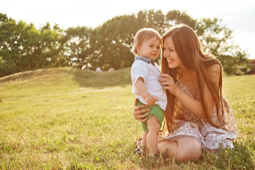 Mother playing with her son
