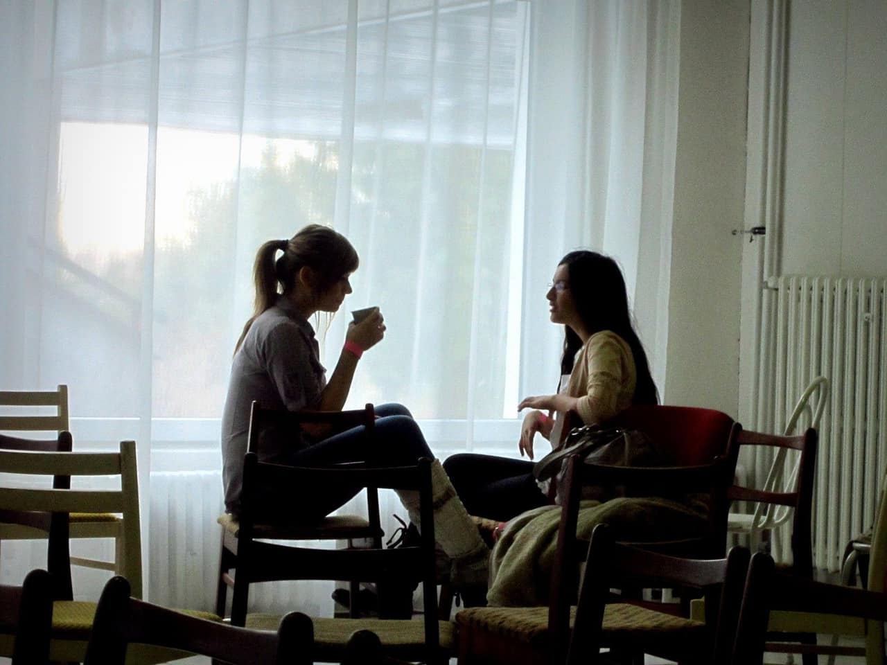 Two girls talking