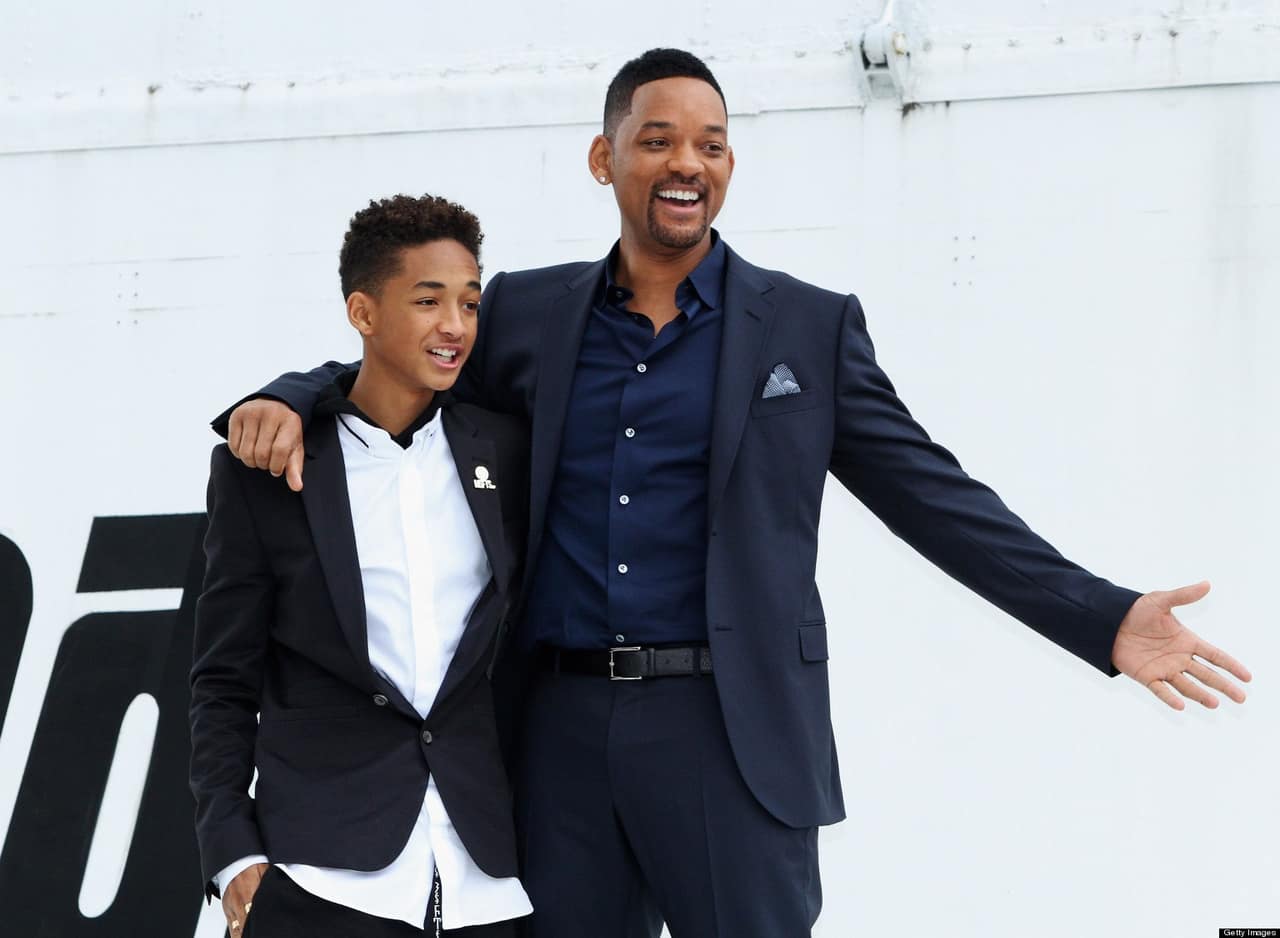 MOSCOW, RUSSIA - MAY 27: Actor  Will Smith and his son Jaden Smith pose on the wing of Russian spacecraft Buran during the After Earth - Photocall in Gorky park on May 27, 2013 in Moscow, Russia. (Photo by Gennadi Avramenko/Epsilon/Getty Images)
