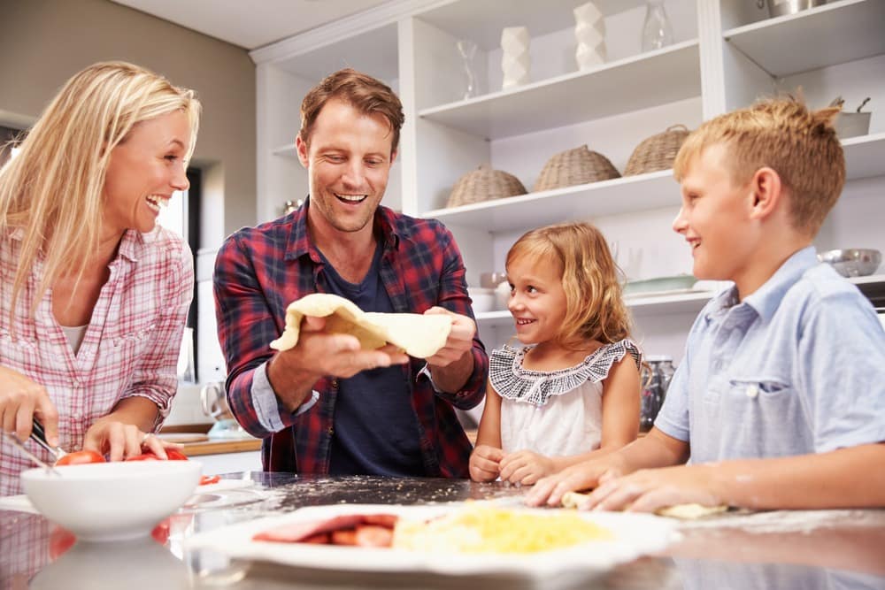 happy family making dinner