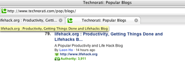 Lifehack’s on Technorati Pop Page