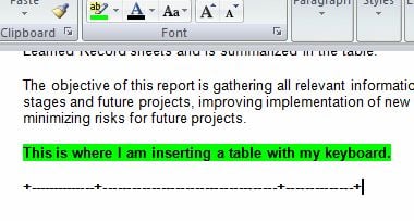 Insert Tables in Word 2007 Without the Mouse