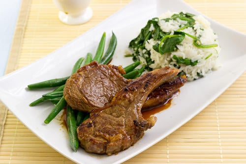 20mins Meal: Pan-fried Lamb Cutlets with Spinach Rice