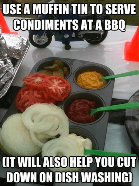 use a muffin tin to serve condiments at a bbq