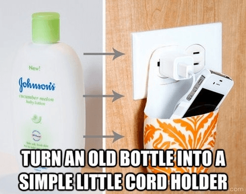 turn an old bottle into a simple little cord holder
