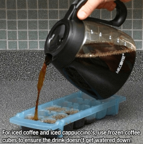 for iced coffee and iced cappuccino, use frozen coffee cubes