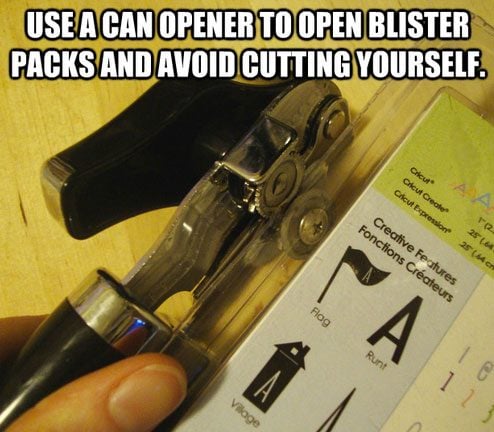 user a can opener to open blister