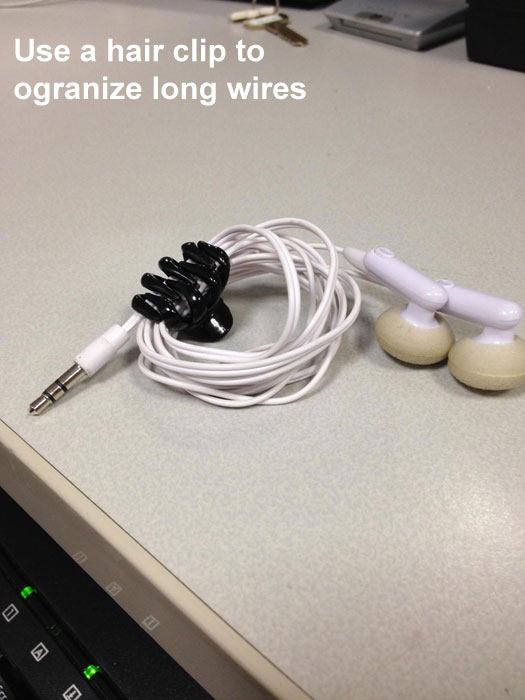 user a hair clip to orgainize long wires