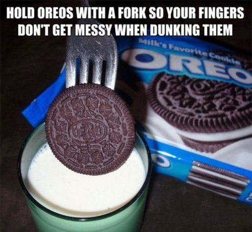 hold oreos with a fork so your fingers
