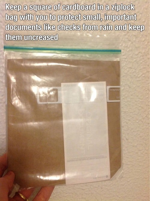 keep a square of cardboard in a ziplock bag