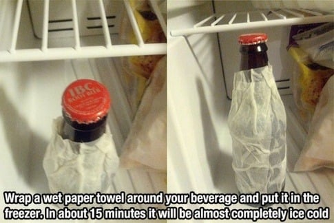 wrap a wet paper towel around your beverage