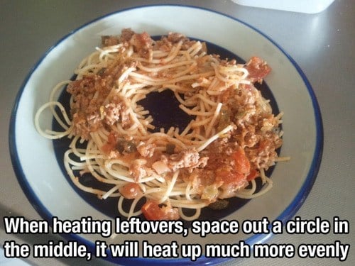 when heating leftovers space out a circle in the middle