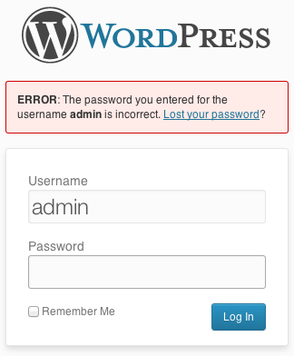 wordpress admin login screen