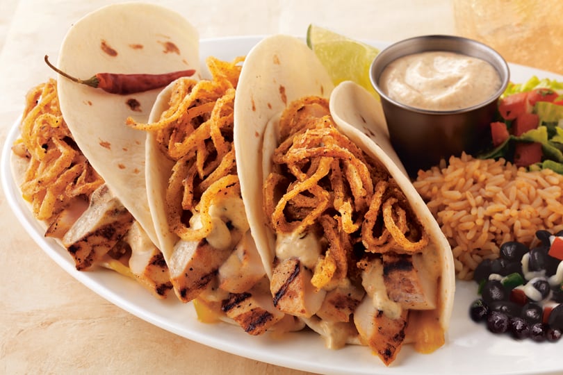 Dos XX Fish Tacos w/ Creamy Red Chile Sauce