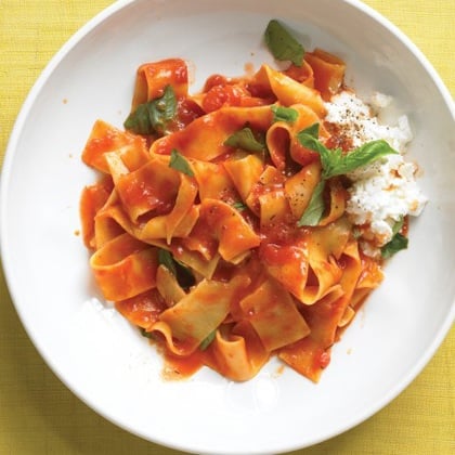 Broken Noodles with Tomato Sauce and Ricotta