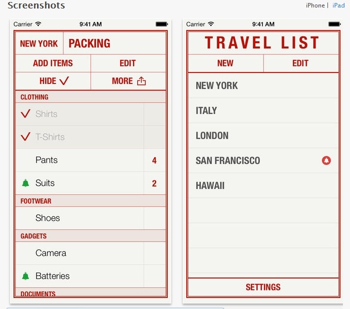 Travel List iphone