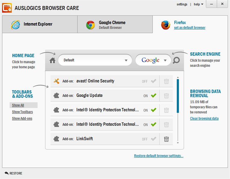 Use Browser Care to Manage Add-ons and Toolbars from all Your Browsers
