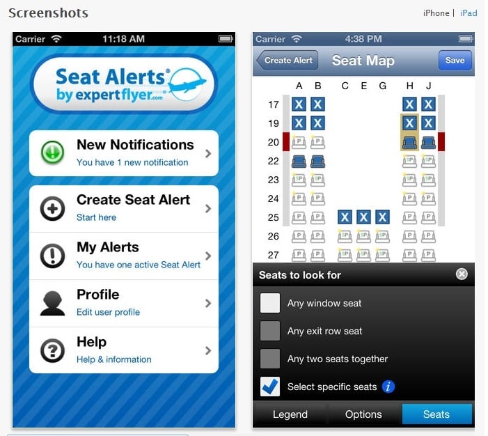 seat alerts iphone