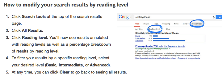 Adjust Reading Level with Google