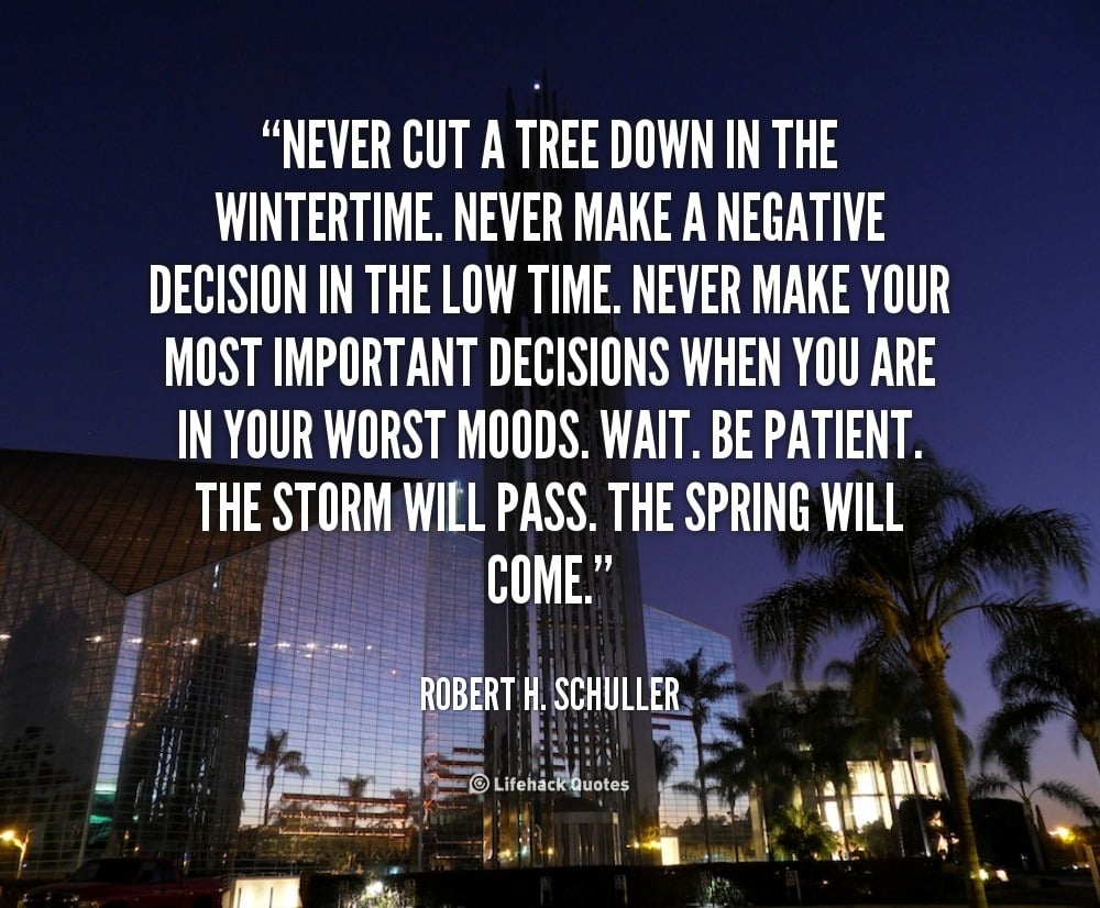 Never cut a Tree Down in the Wintertime.  – Robert H. Schuller