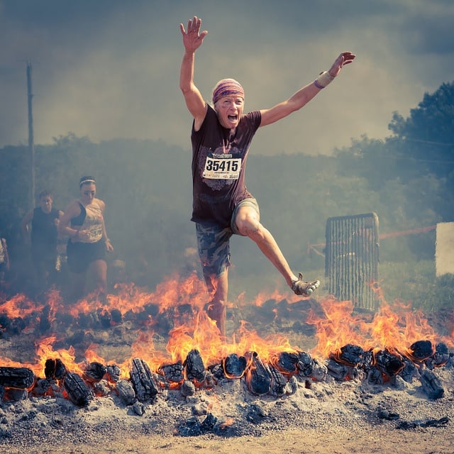 Jumping through fire is a common obstacle for Spartan Race