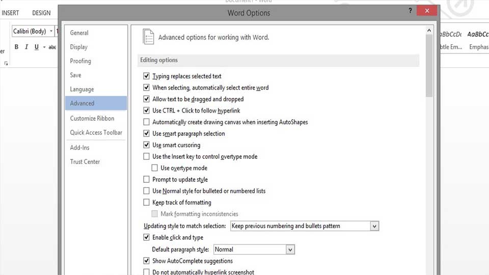 Microsoft Office Paste settings