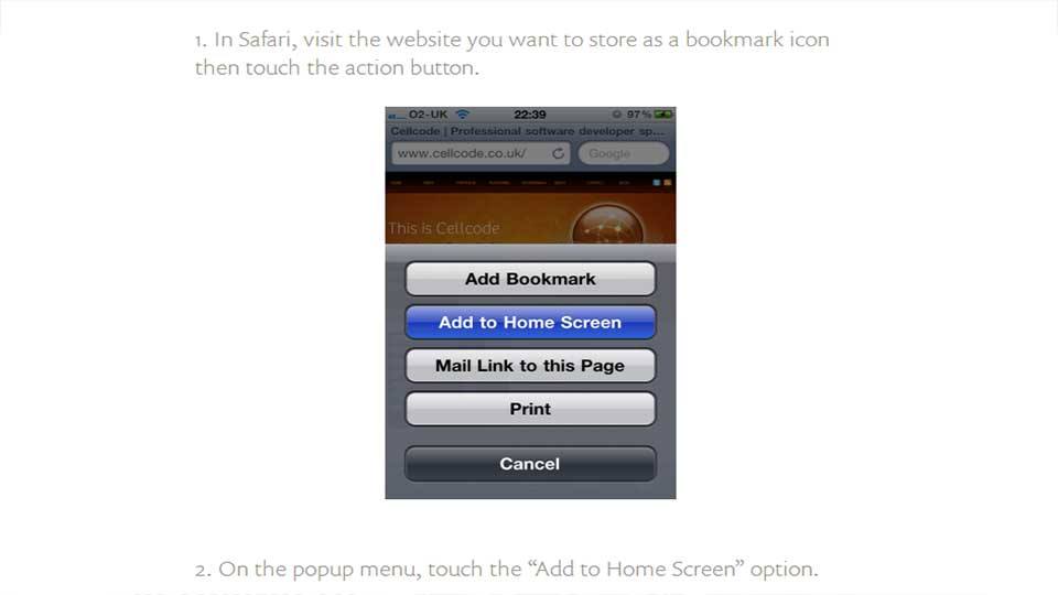 Mobile add to homescreen bookmarking sites