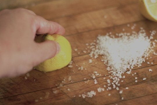 Clean Cutting Board Lemon Juice Salt
