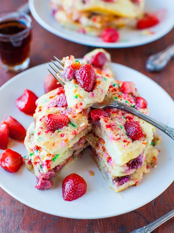 Strawberry and sprinkles pancakes