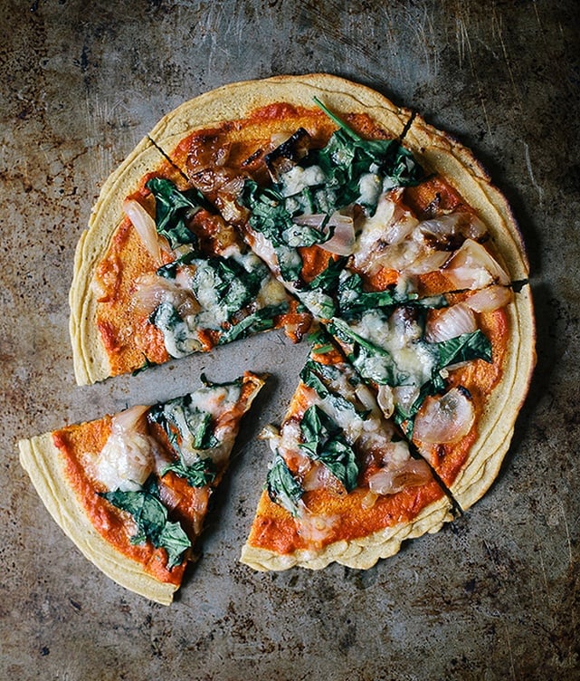 Chickpea Pizza with Harissa and Spinach