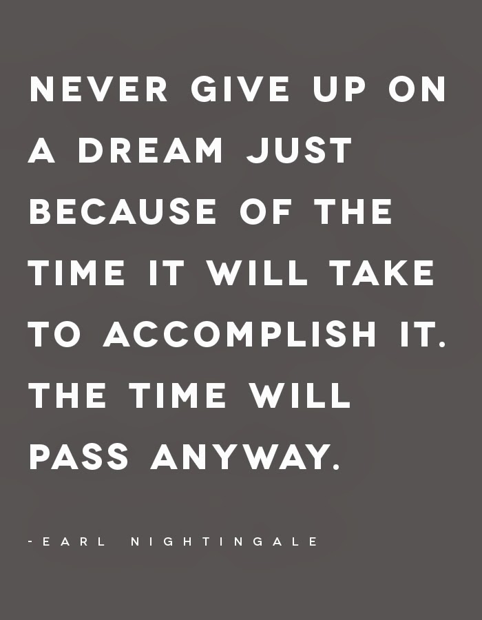 Never give up on a dream just because of the time it will take to accomplish it - Motivational Quote