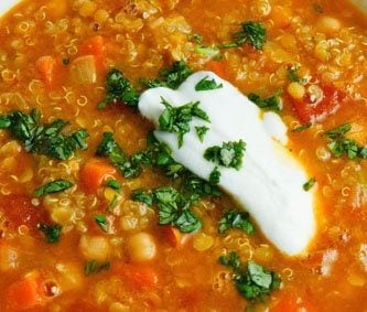 Curried Red Lentil Soup with Chickpeas and Quinoa 500