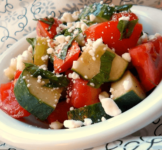 Tomato, Basil, Cucumber Feta Salad