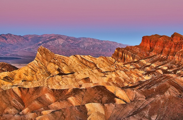 A colorful pre-sunrise at Zabriskie Point in Death Valley, California.
