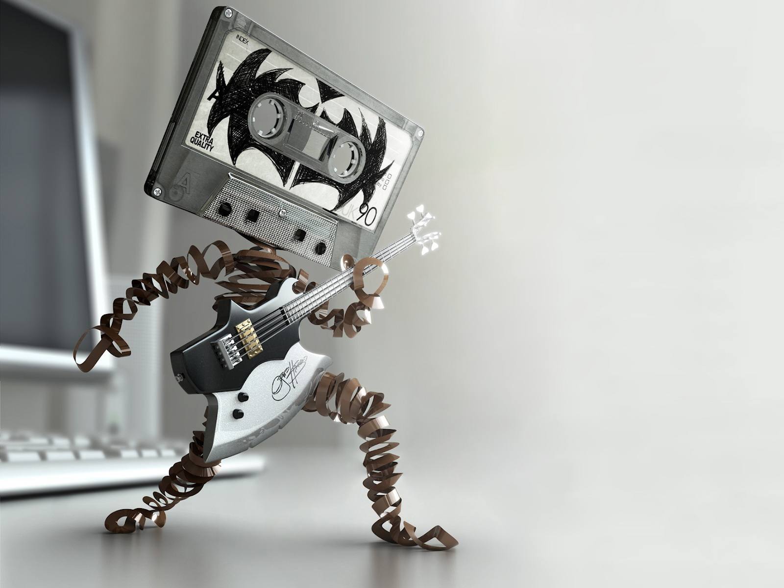 Cassette tape playing guitar