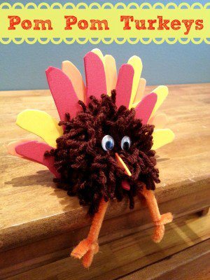 Easy-thanksgiving-craft-pom-pom-turkey-300x400