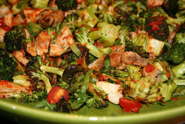 Roasted Broccoli salad with roasted red peppers