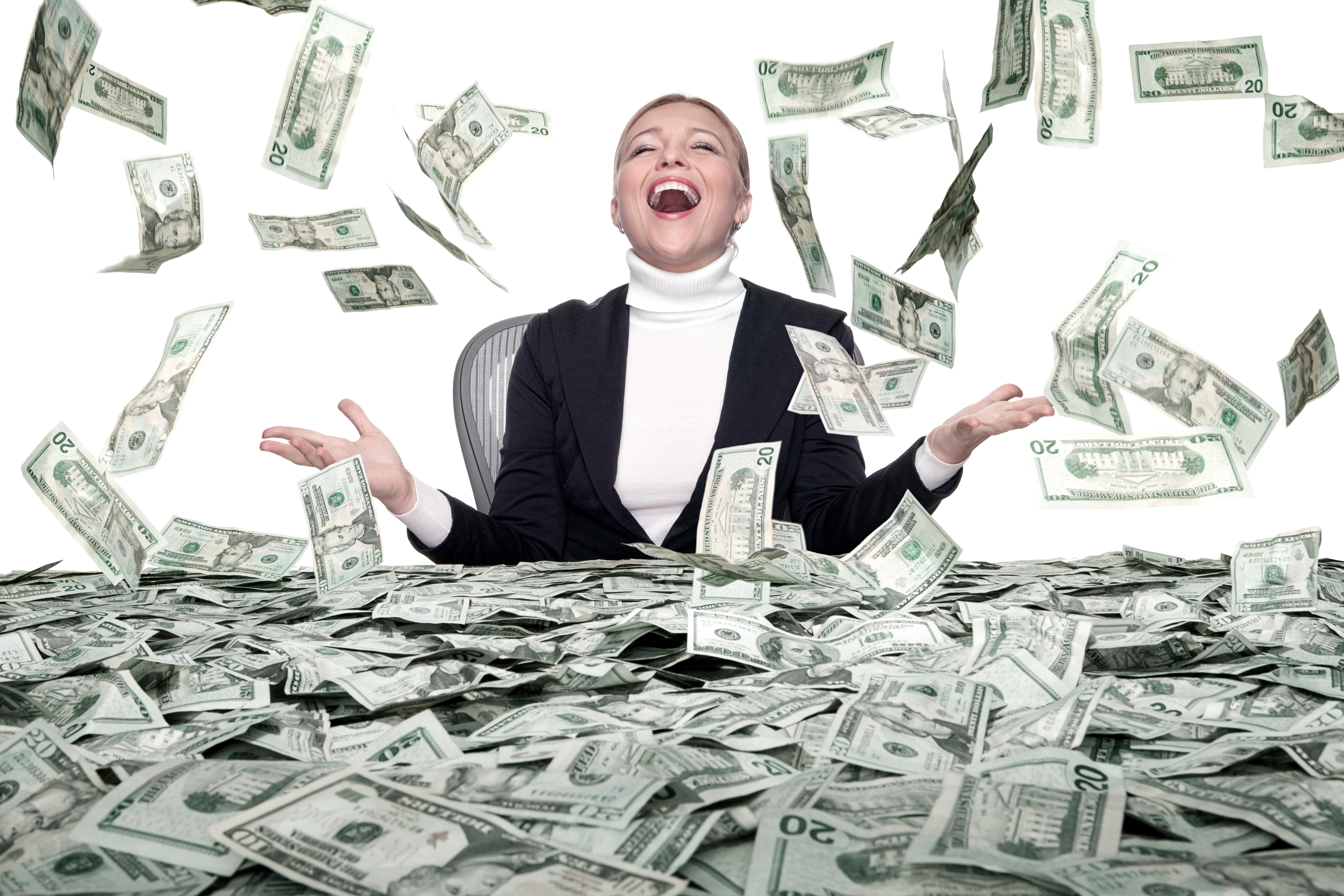 Lady surrounded by money