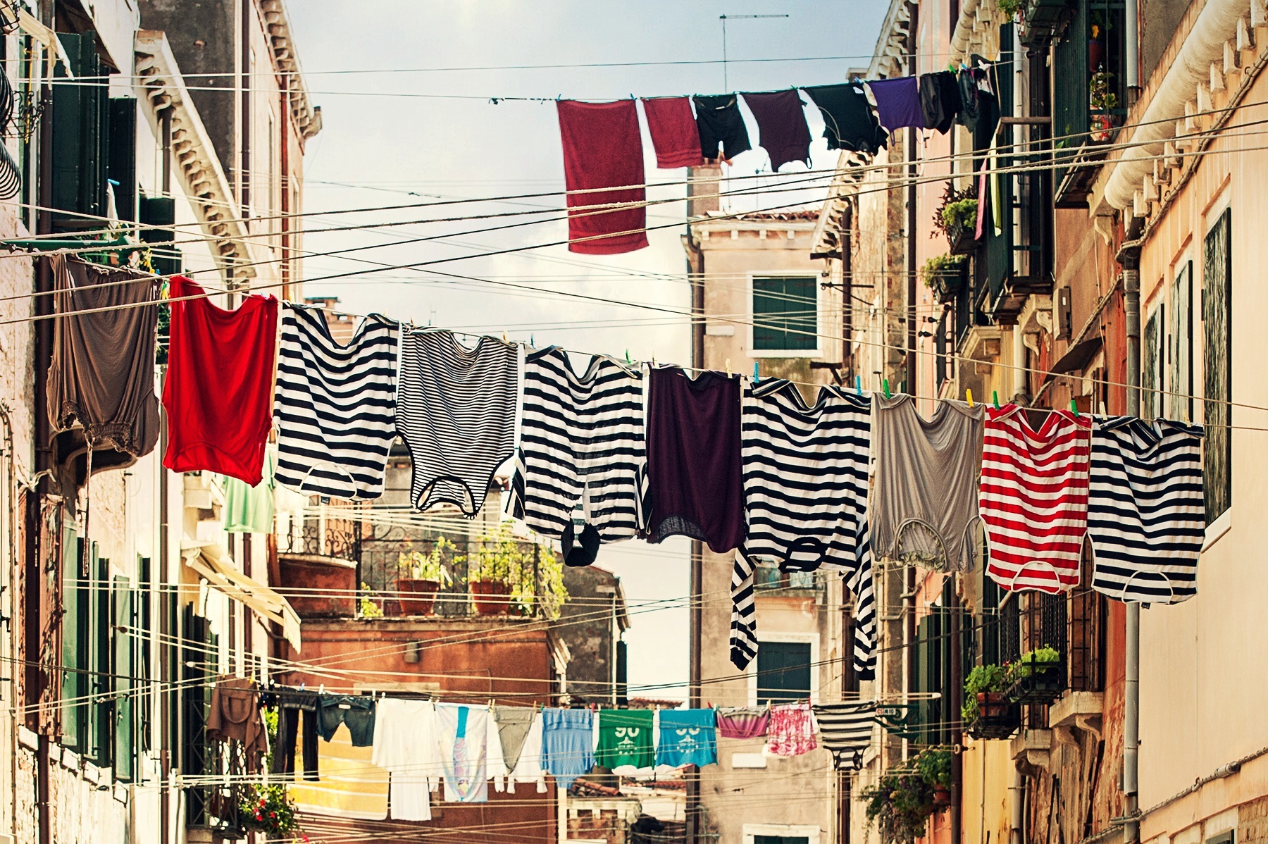 Clothesline with colorful clothes