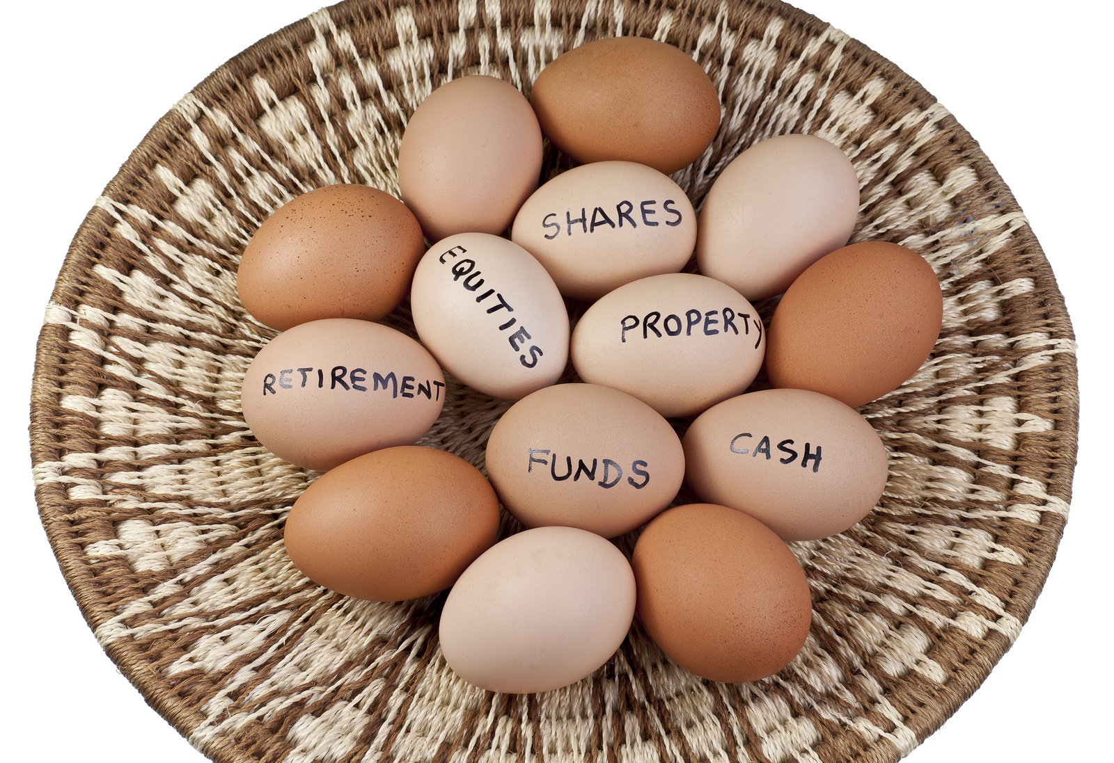 Concept of investment with eggs in the same basket.