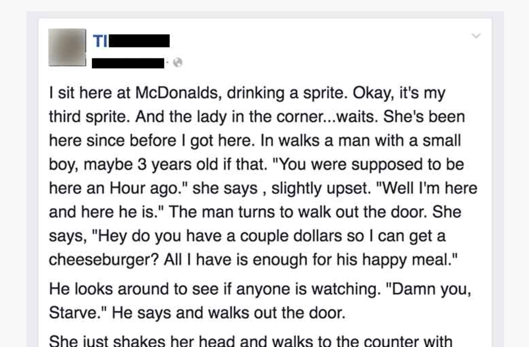 He Writes A Note To The Hungry Mom At McDonalds, Who Cries When Reading It