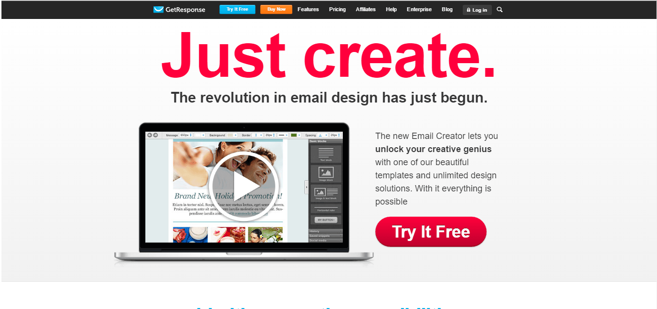 Screenshot, GetResponse email marketing. 
