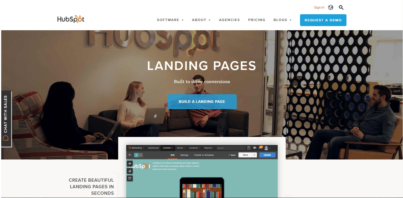 Screenshot, HubSpot building a landing page. 