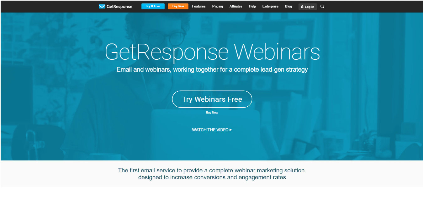 Screenshot, GetResponse complete webinar marketing solution. 