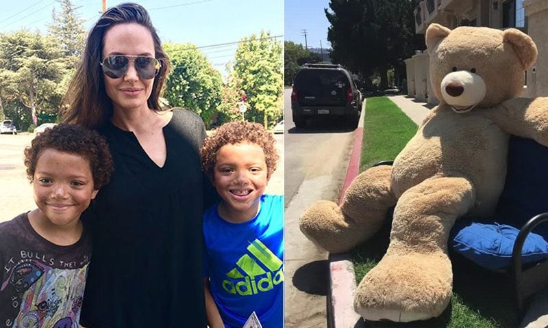 Twin Boys Sell A Huge Teddy Bear But No One Stops By, Until Angelina Jolie Appears…