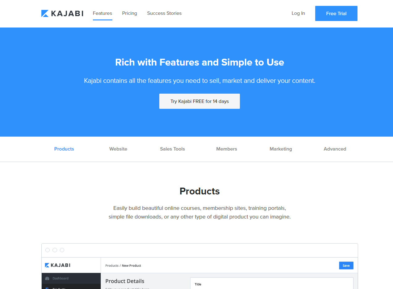Kajabi features screenshot